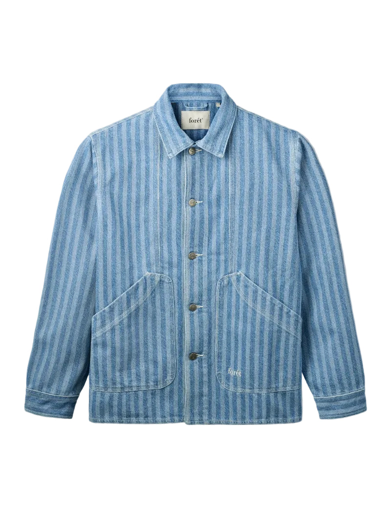 Foret Berry denim overshirt striped denim front view organic cotton workwear style