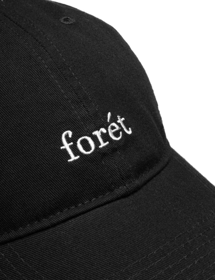 Foret Hawk Cap Black logo embroidery detail cotton twill cap
