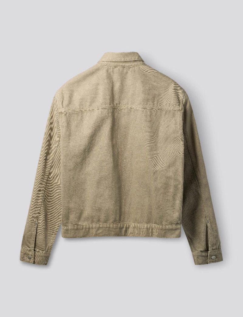 Foret Hazy twill jacket light taupe back view clean workwear design