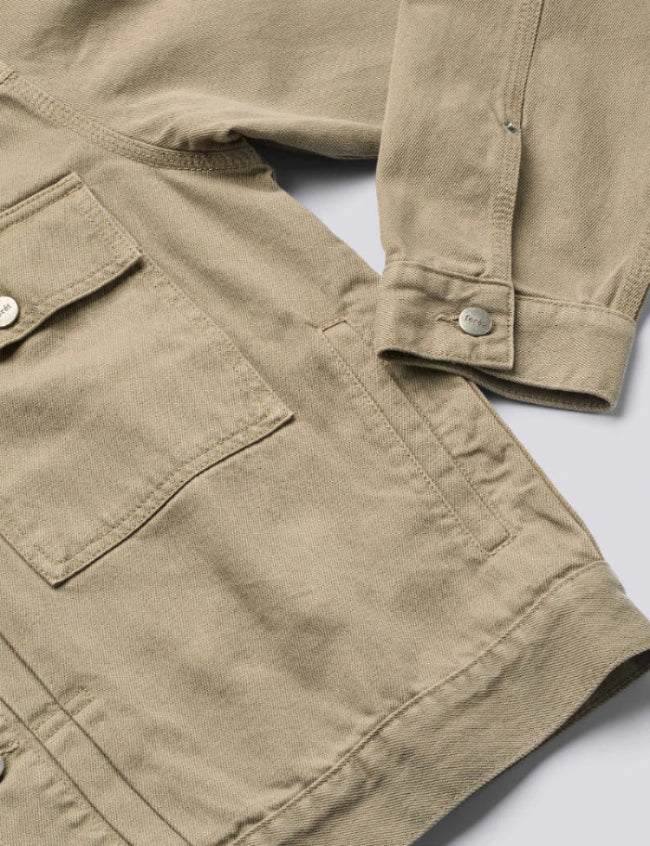Foret Hazy twill jacket light taupe patch detail embroidered artwork