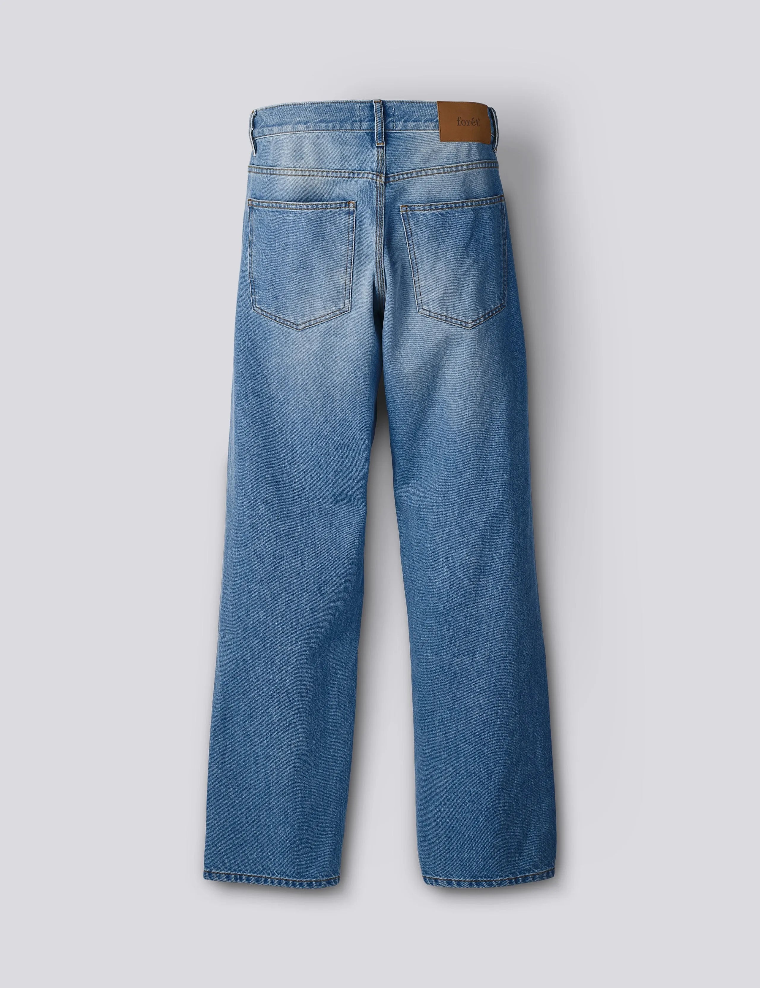 Back view of Foret Heath regular fit jeans in washed mid blue