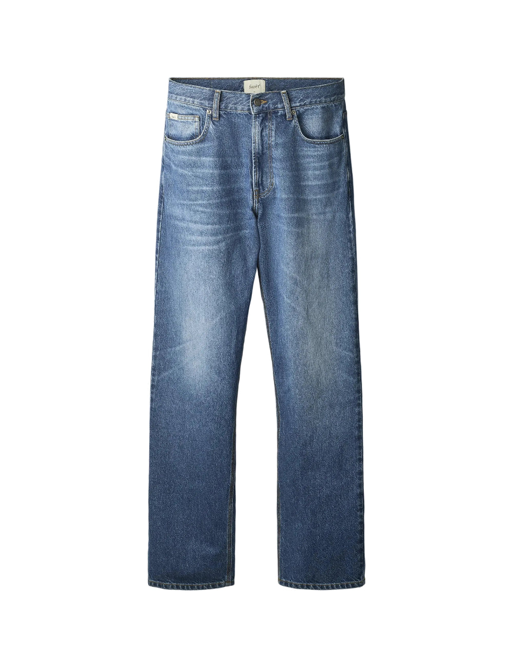 Front view of Foret Heath regular fit jeans in washed mid blue