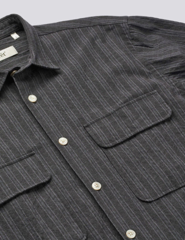 Foret lunar overshirt black stripe pinstripe texture detail cotton blend fabric