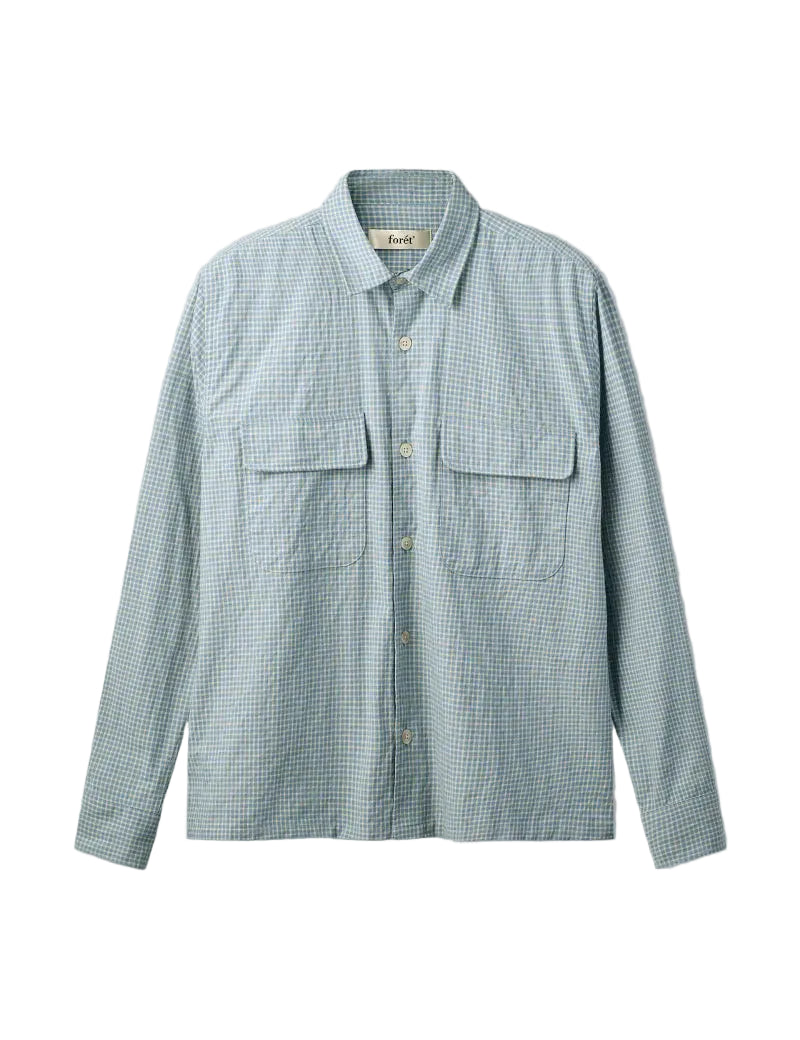 Foret Lunar Relaxed Fit Textured Overshirt in Light Blue Check