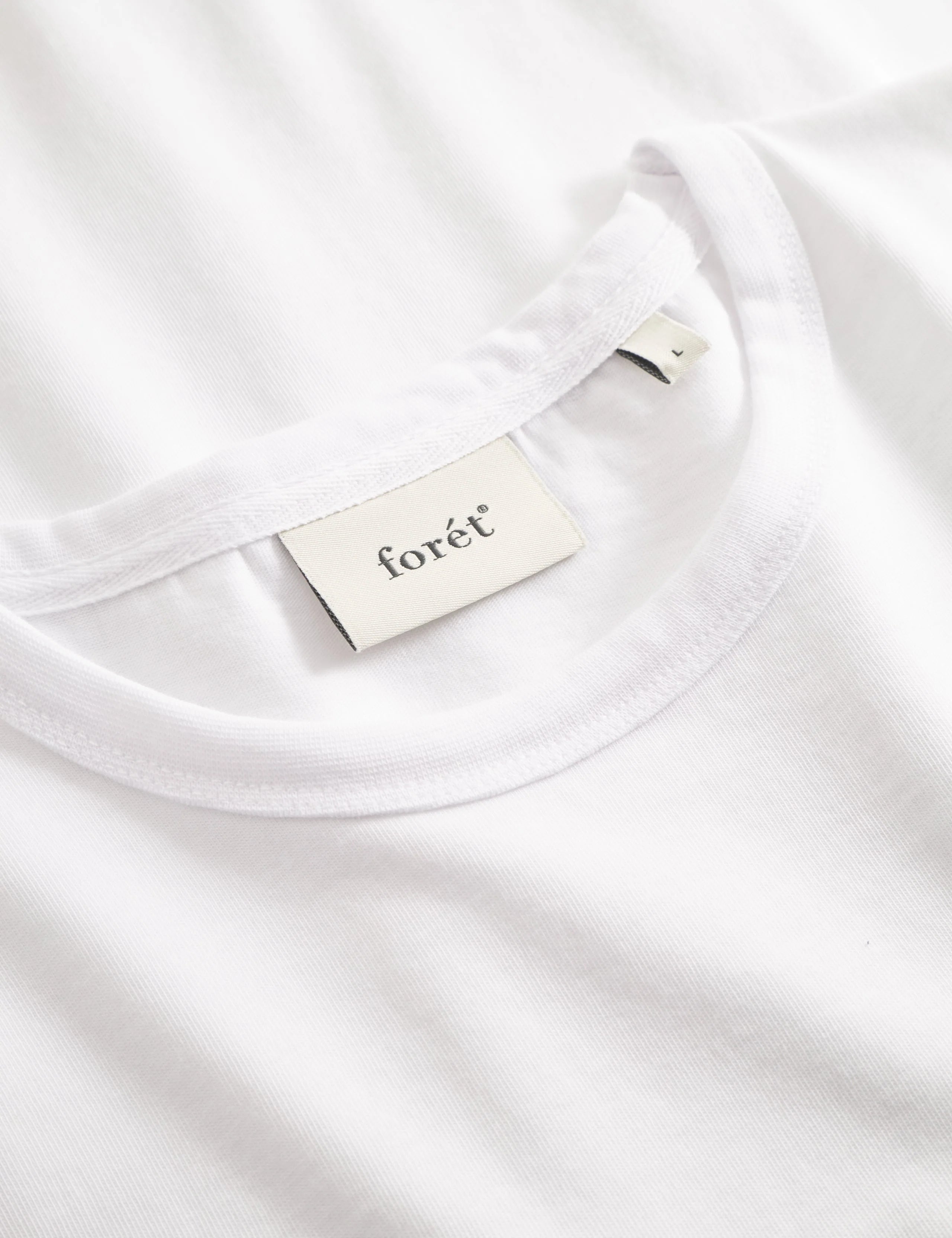 Foret Oak T-Shirt neck label detail white organic cotton 240 gsm premium quality