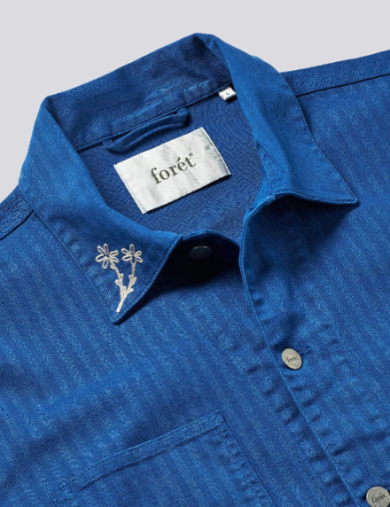 Foret Sports Camp overshirt blue collar detail button front organic cotton