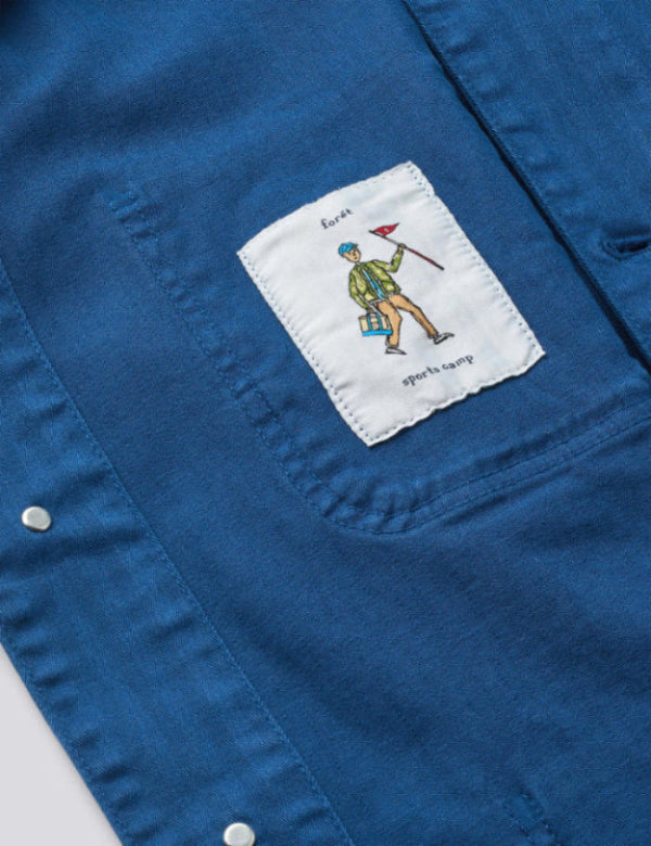 Foret Sports Camp overshirt blue pocket patch detail embroidered design