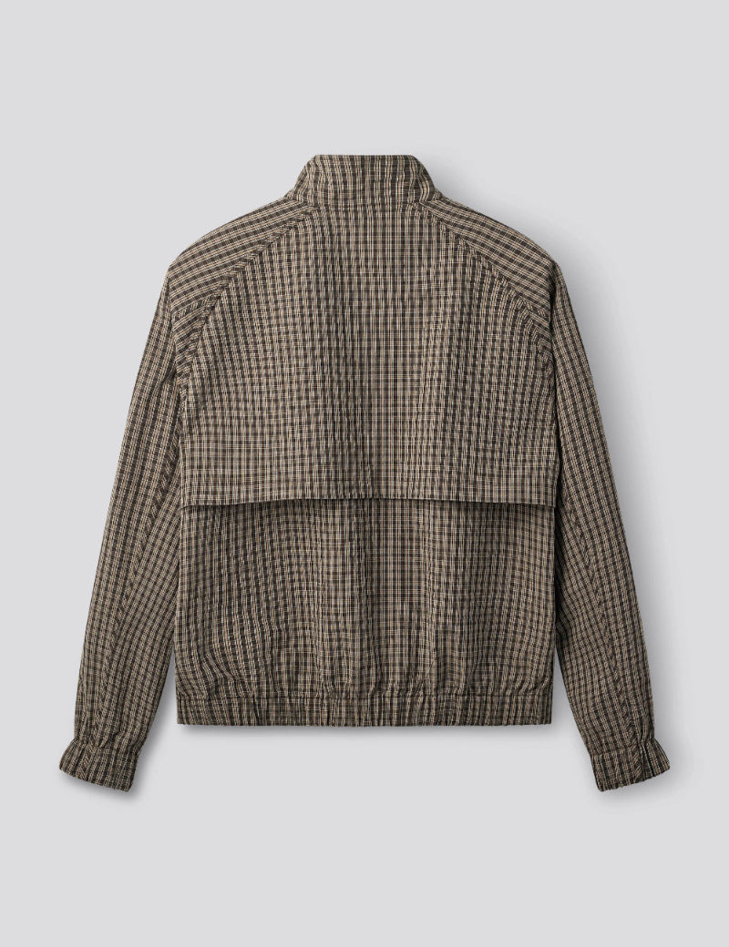 Back view of Foret Stream Track Jacket in Wood Check