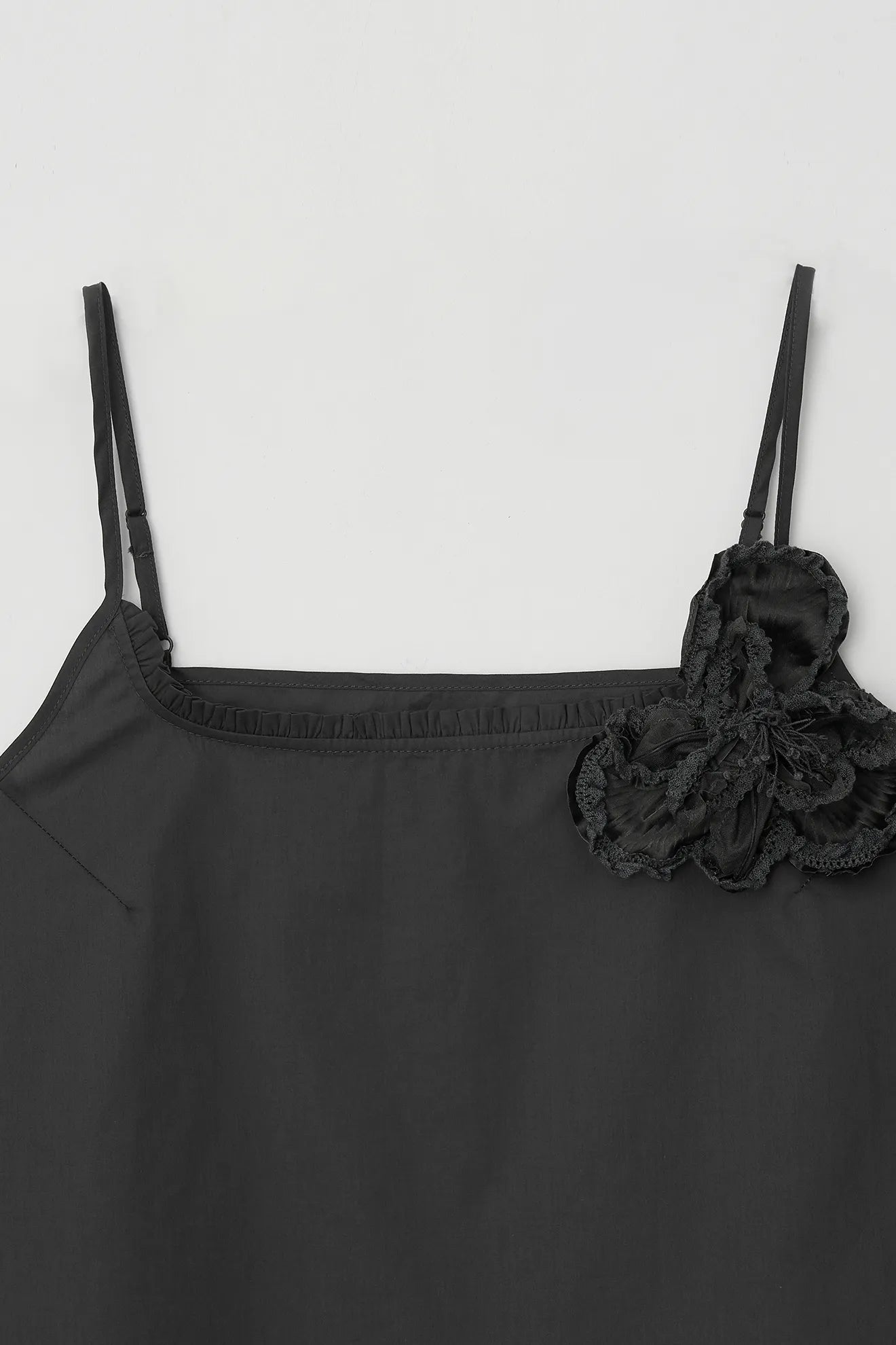 Front detail of Frilled and Embroidered Blouse in Black