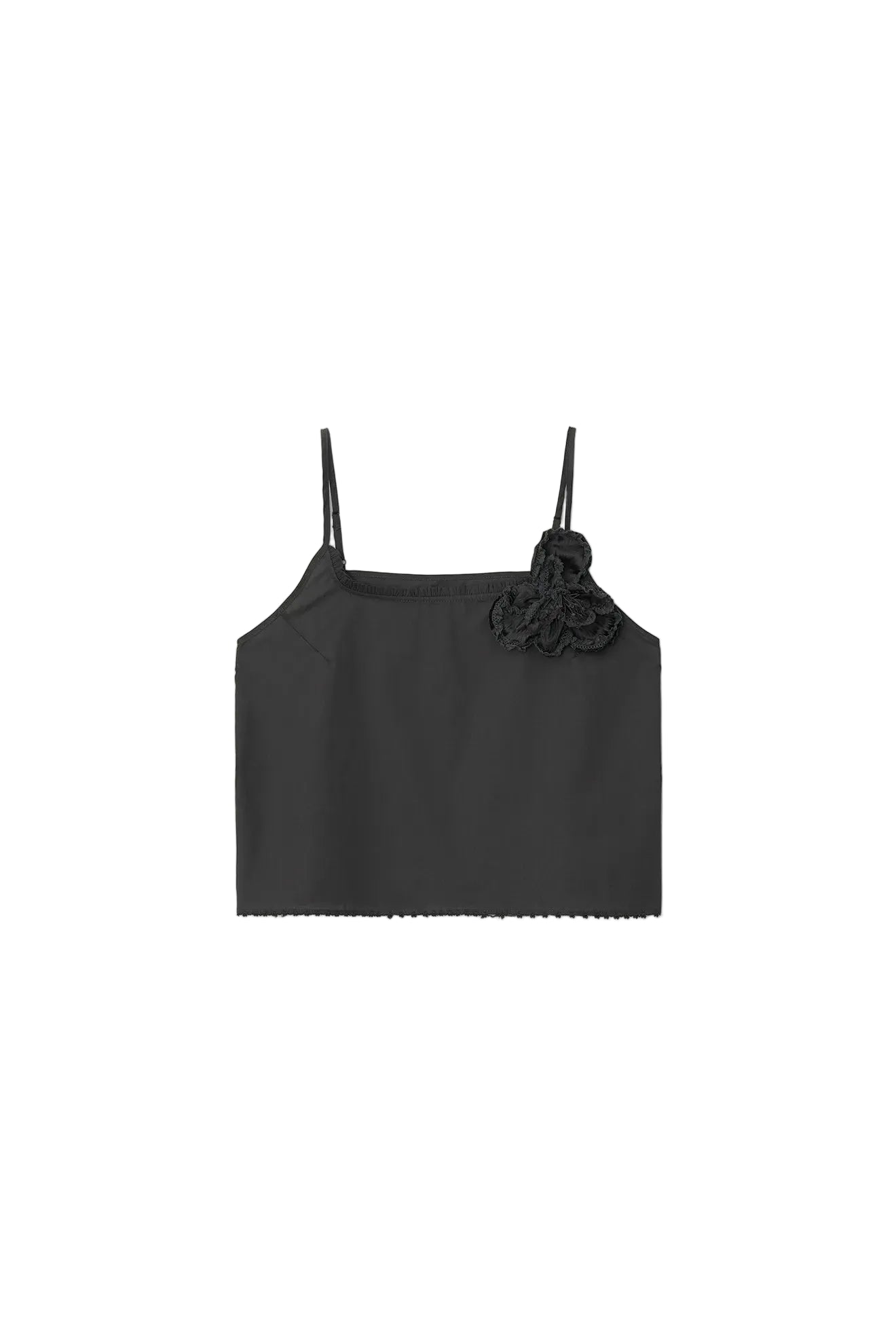 Frilled and Embroidered Blouse in Black