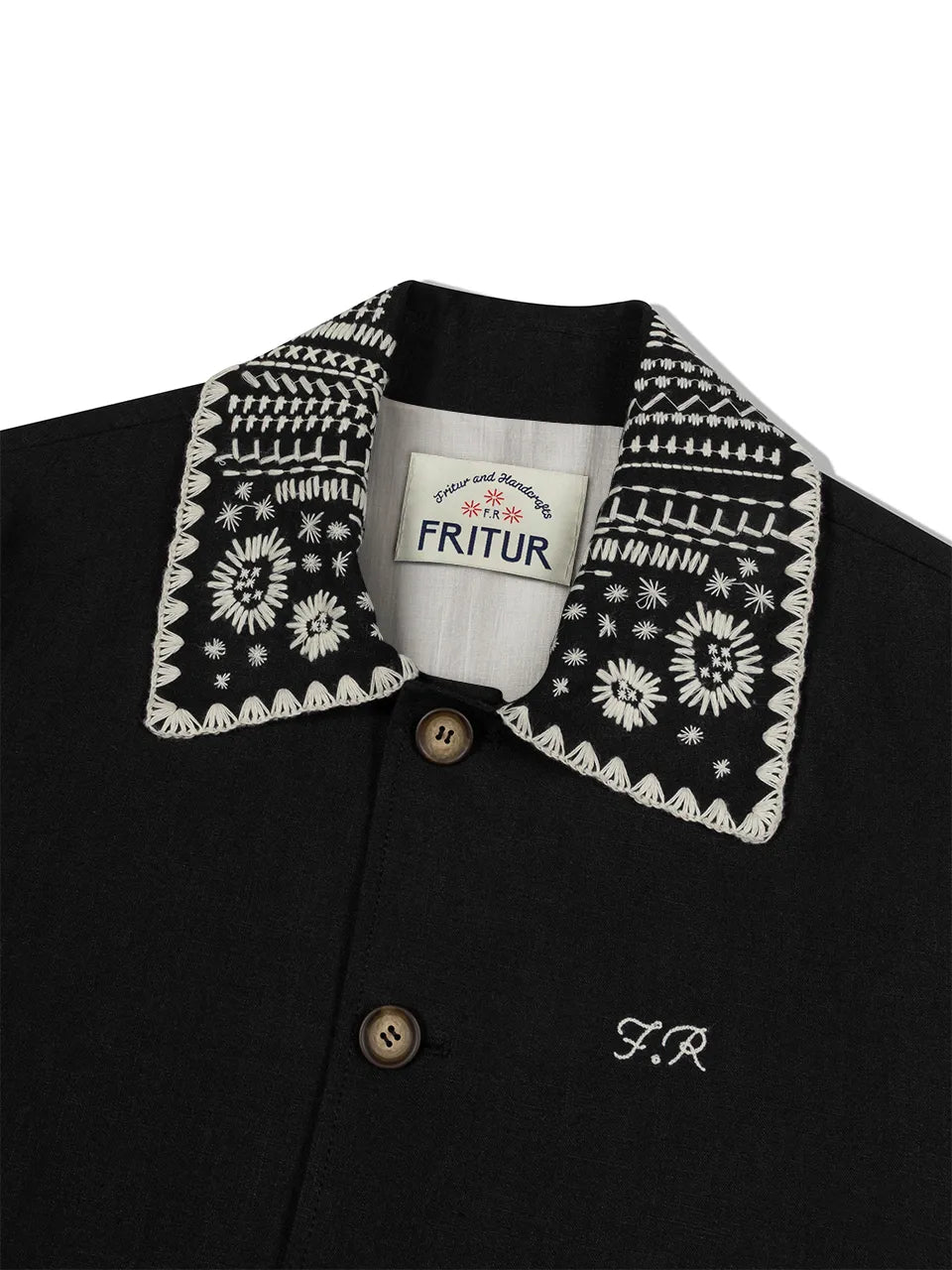 Back view of FRITUR Embroidery Collar Jacket in Black