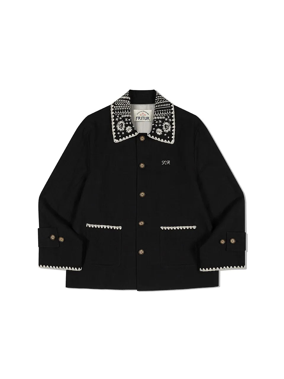 FRITUR Embroidery Collar Jacket in Black