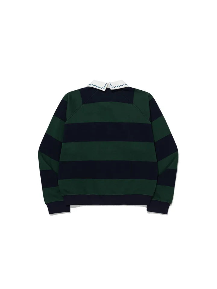 Back view of FRITUR Embroidery Round Collar Sweatshirt in Green