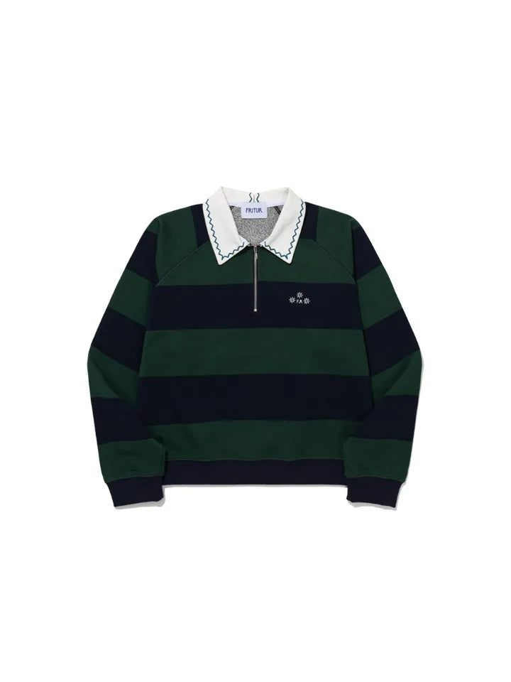 FRITUR Embroidery Round Collar Sweatshirt in Green