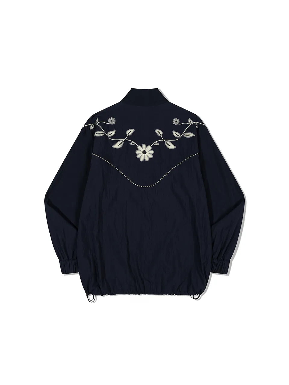 Back view of FRITUR Embroidery Western Windbreaker in Navy