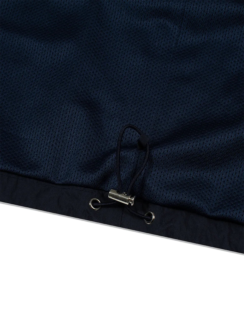 Adjustable drawcord hem detail of FRITUR Embroidery Western Windbreaker in Navy