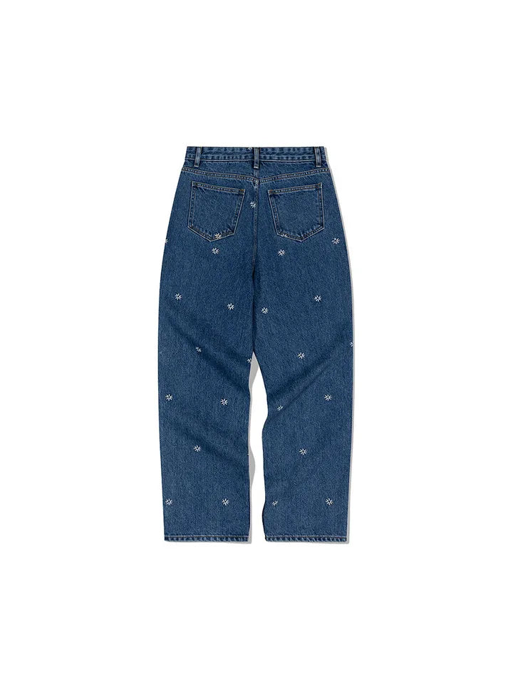 Back view of FRITUR Kyoto Denim Pants in Blue