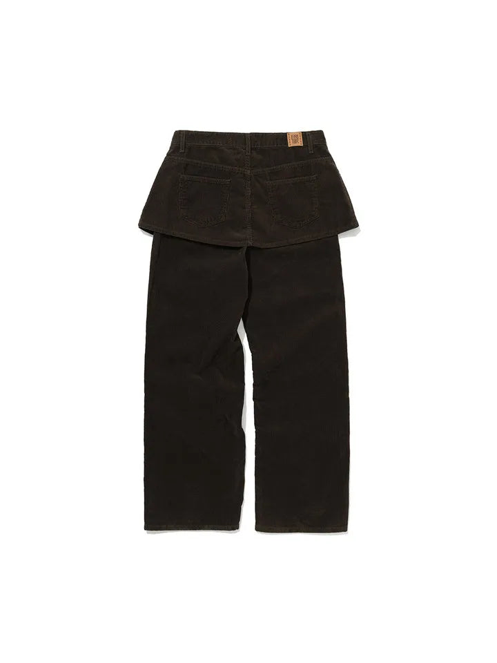 Back view of FRITUR Layered Corduroy Pants in Khaki