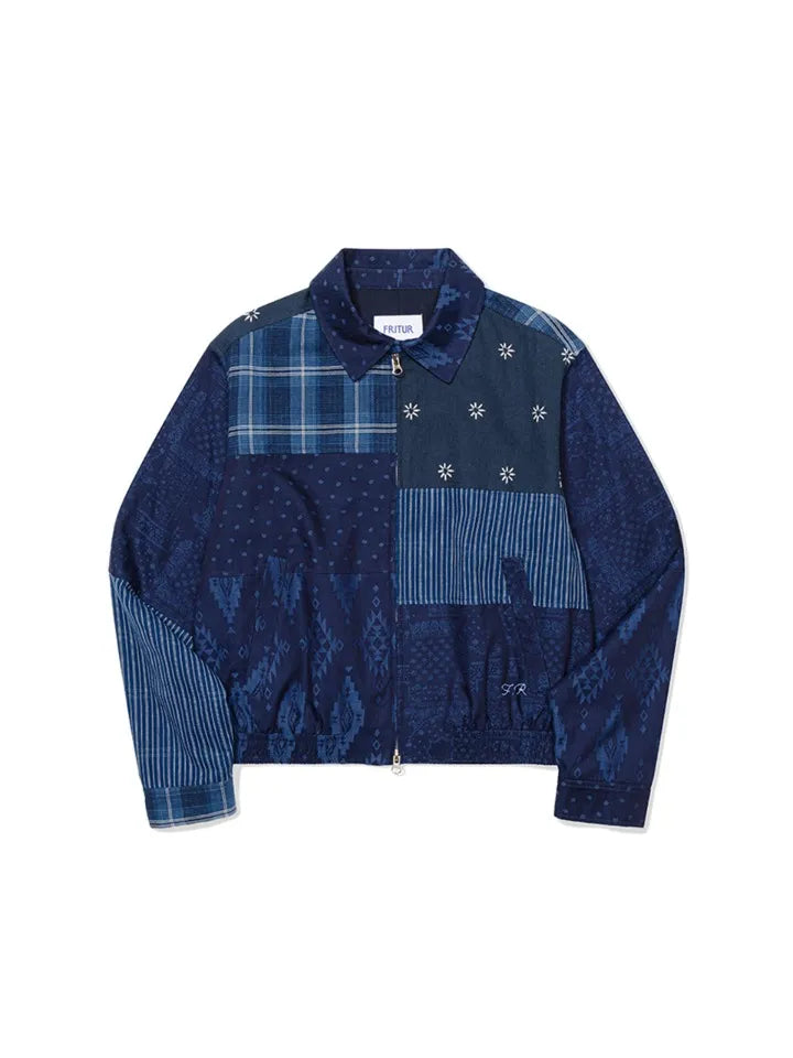 FRITUR Signature Patchwork Bomber Jacket in Navy