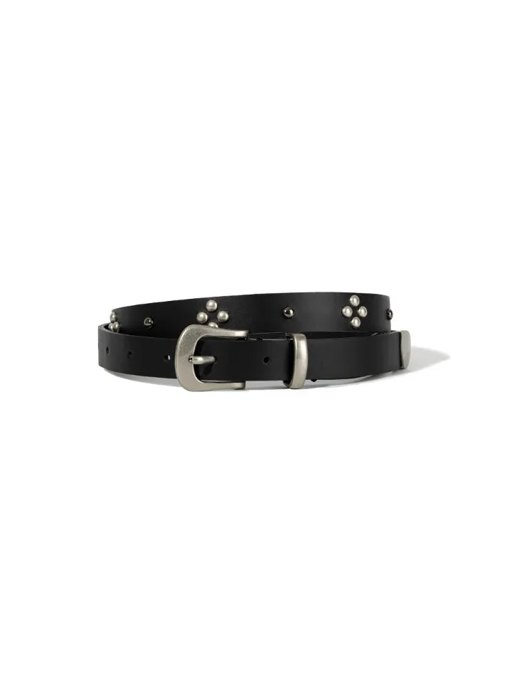 FRITUR Stud Leather Belt in Black front view