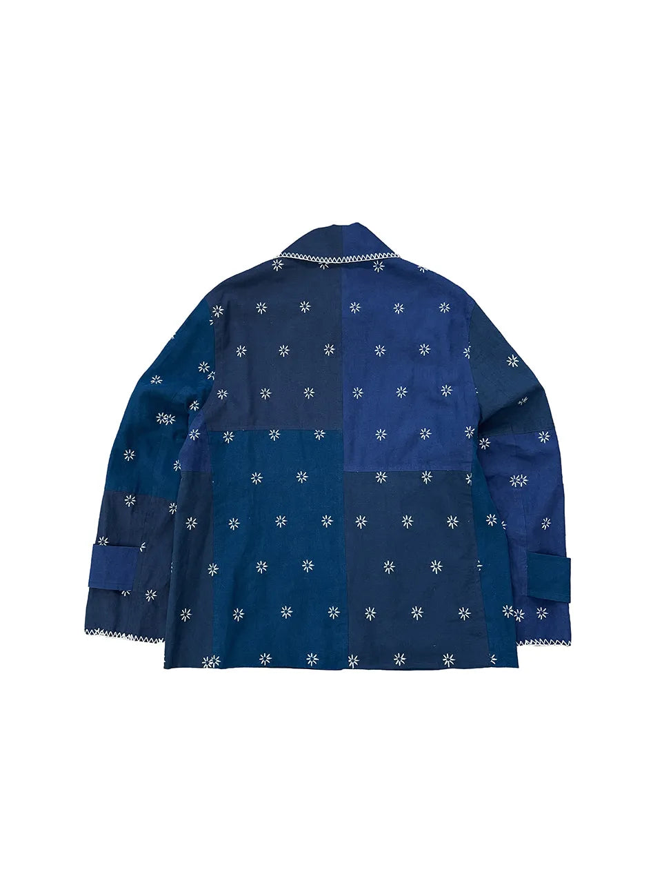 Back view of FRITUR The KYOTO Patchwork Jacket in Blue