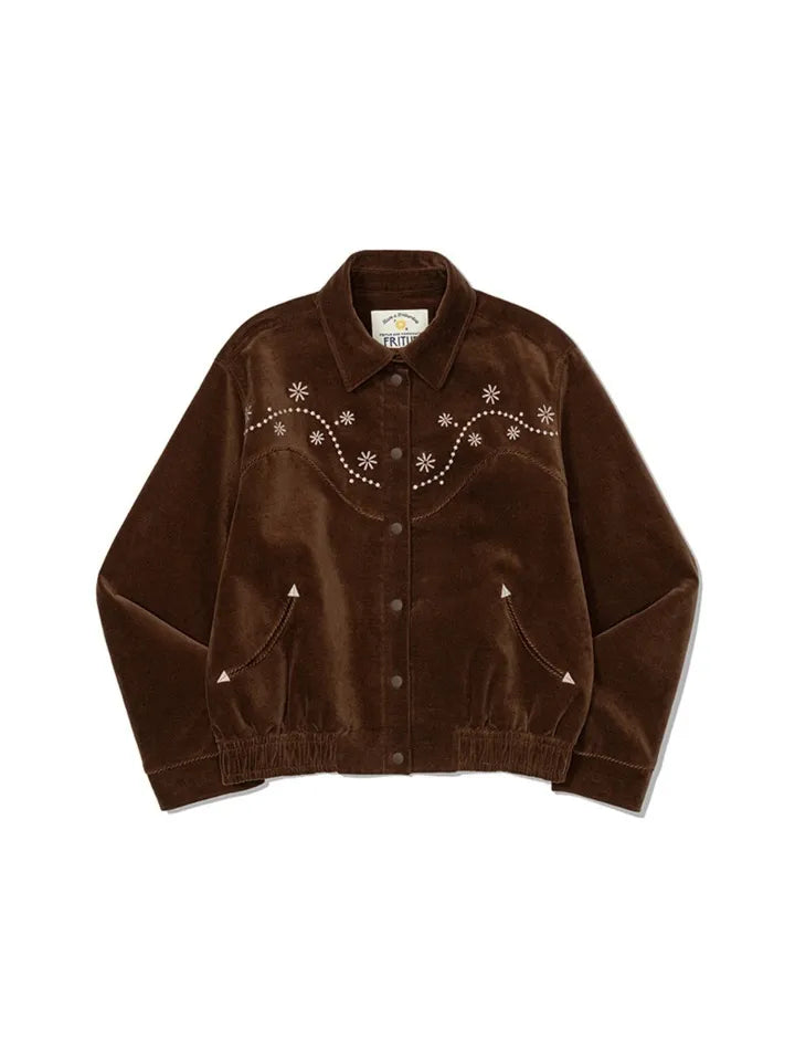 FRITUR Western Embroidery Bomber Jacket in Brown
