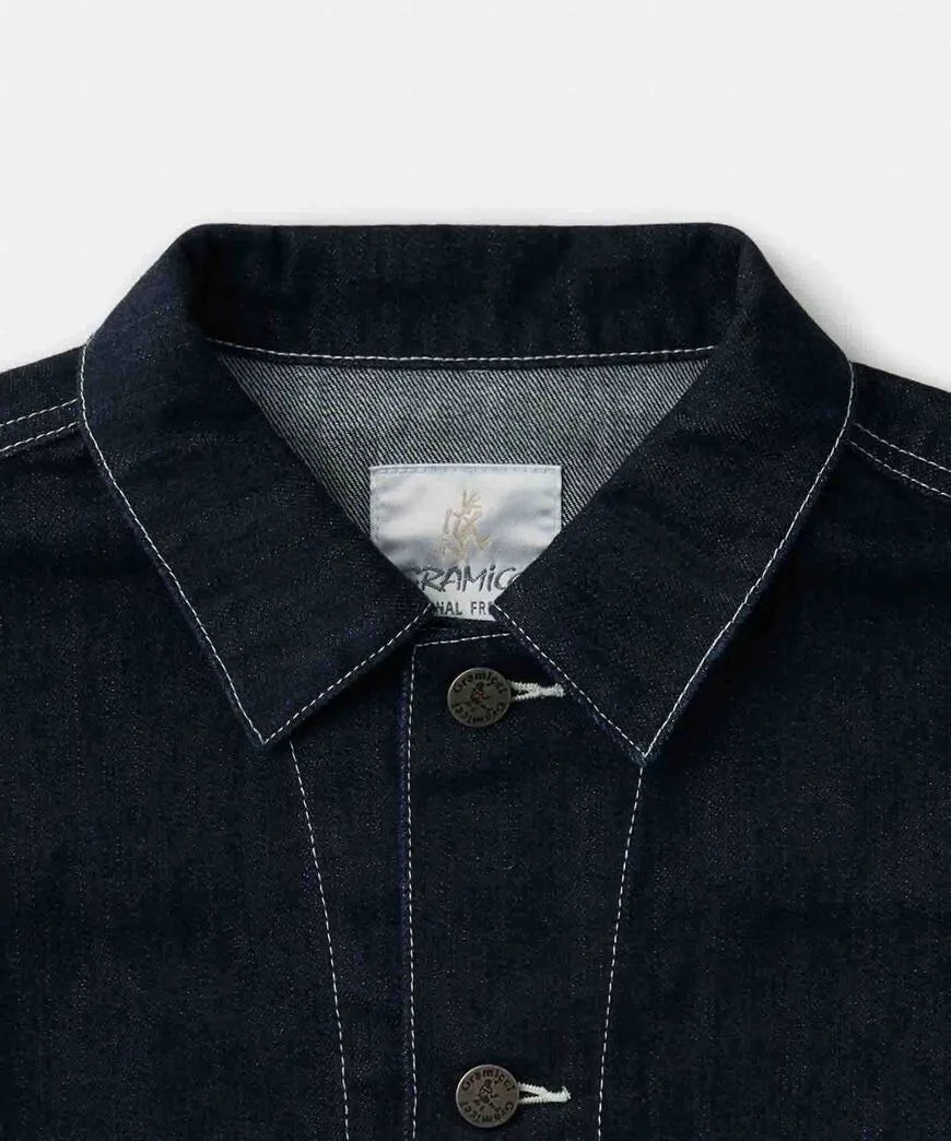 Collar detail of Gramicci Meadows Ranch Jacket in Raw Rinse