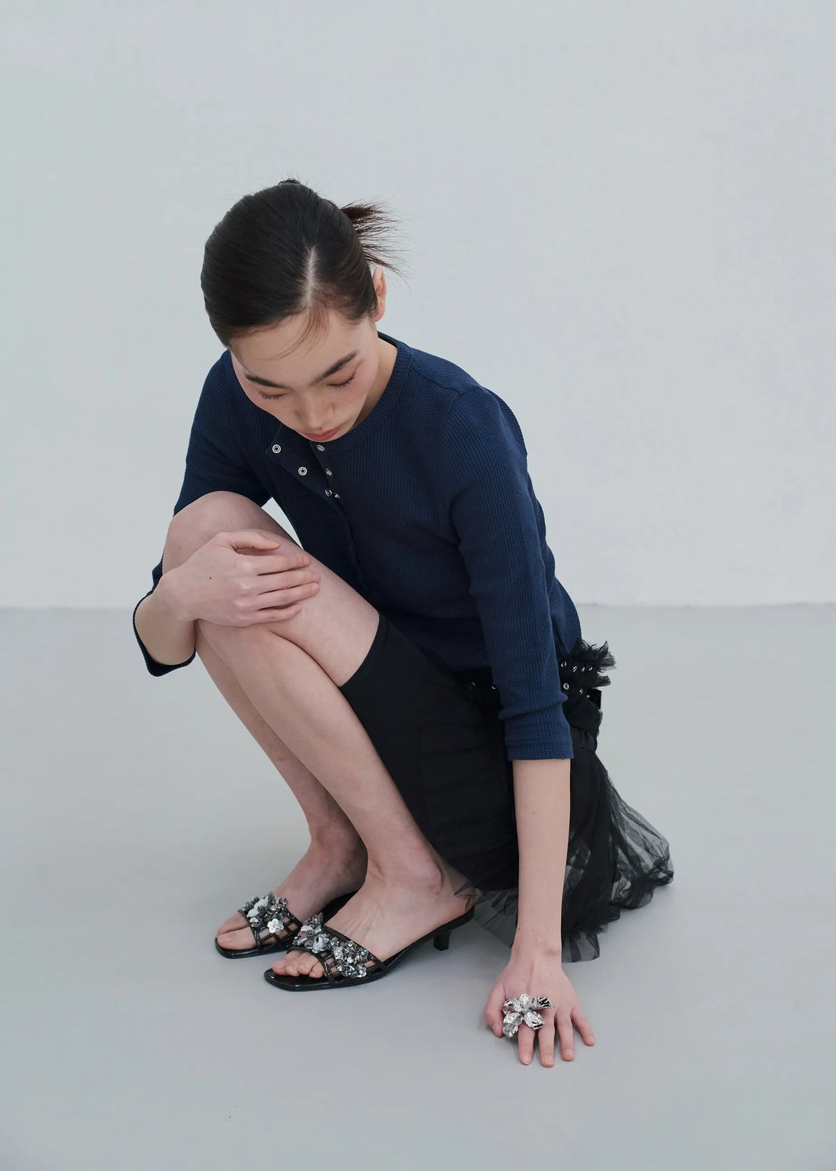 Heavenly Jelly Classic Mule Clear Black worn by mode