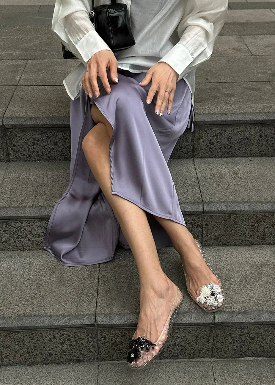 Model wearing shoes styled with Heavenly Jelly Totzpping 11681 Black