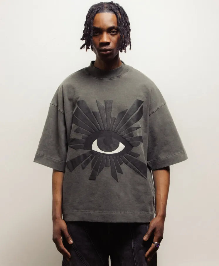 House Of Errors All Seeing Heavyweight Tee Sable worn by model front view