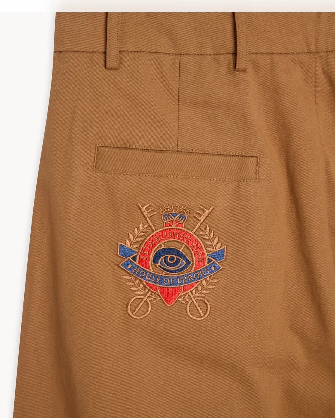 House Of Errors Crown Trousers Brown embroidered back pocket detail