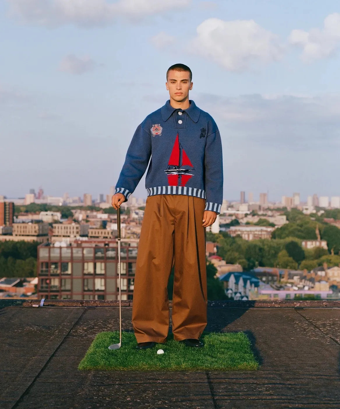House Of Errors Crown Trousers Brown styled on model outdoors