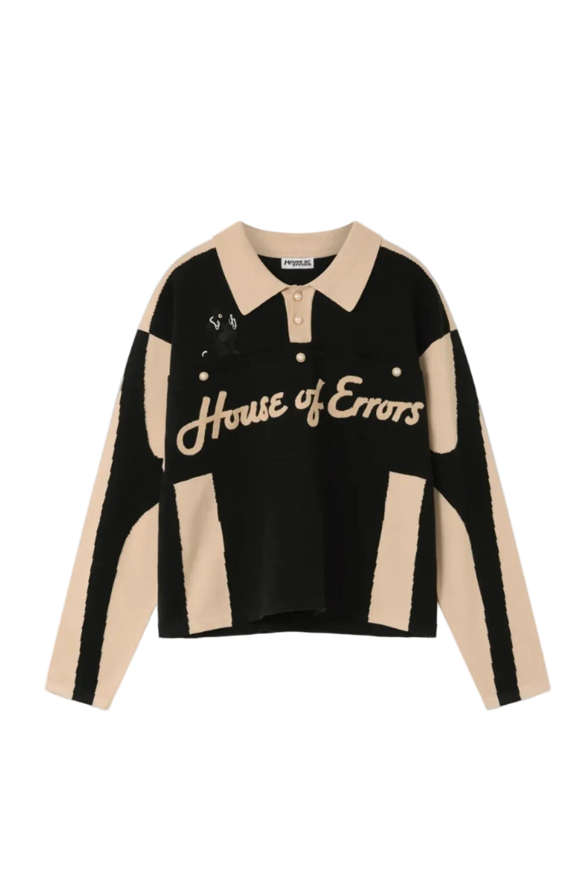 House Of Errors Femme Fatale Knitted Rugby Black Beige front view