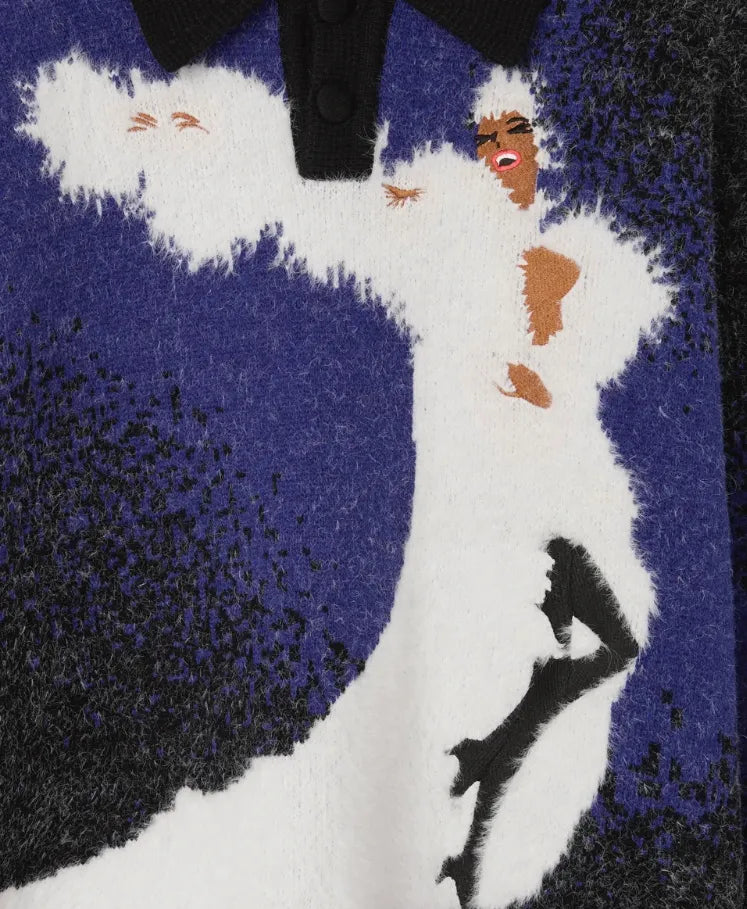 House Of Errors Femme Fatale Knitted Rugby Dark Blue knit pattern detail