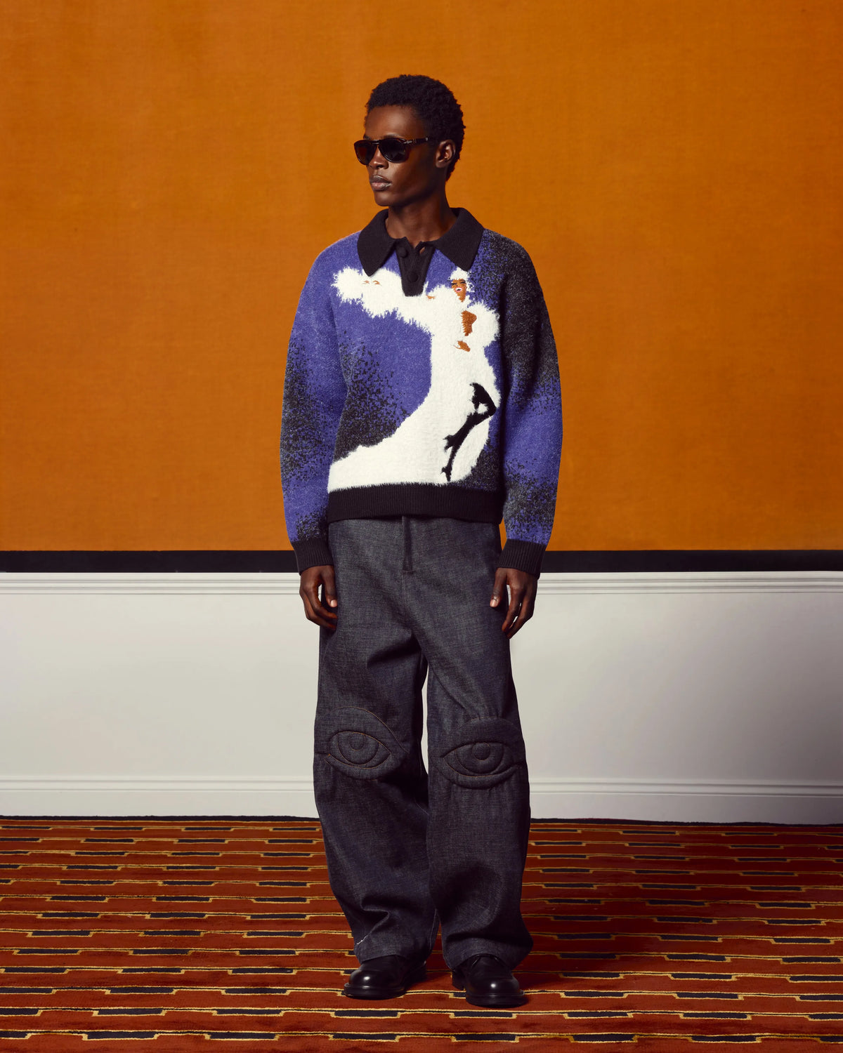 House Of Errors Femme Fatale Knitted Rugby Dark Blue worn by model