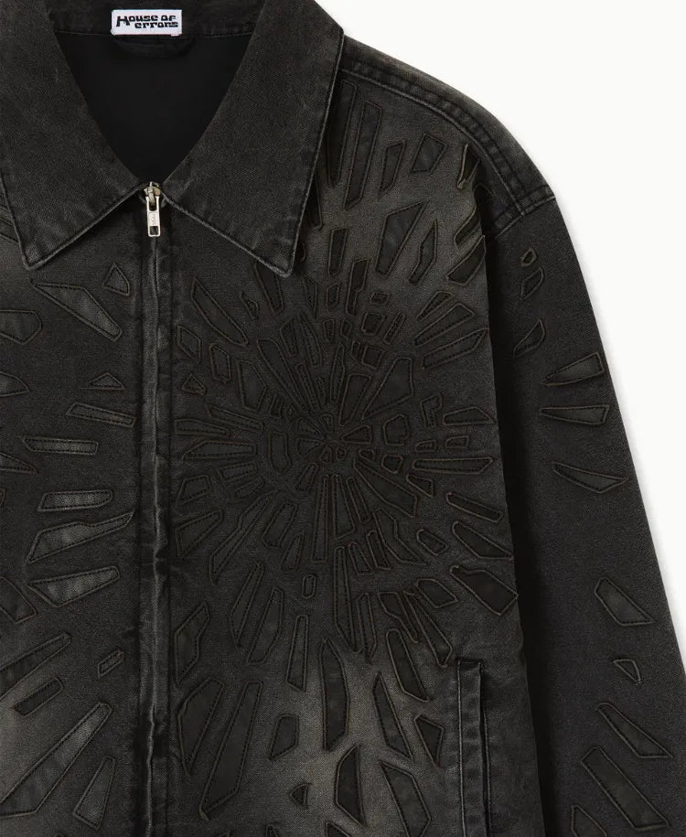 House Of Errors Smashed Leather Glass Jacket Washed Black leather glass detail