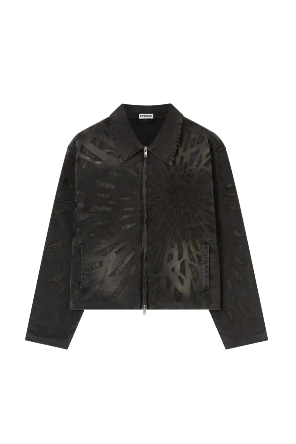 House Of Errors Smashed Leather Glass Jacket Washed Black front view