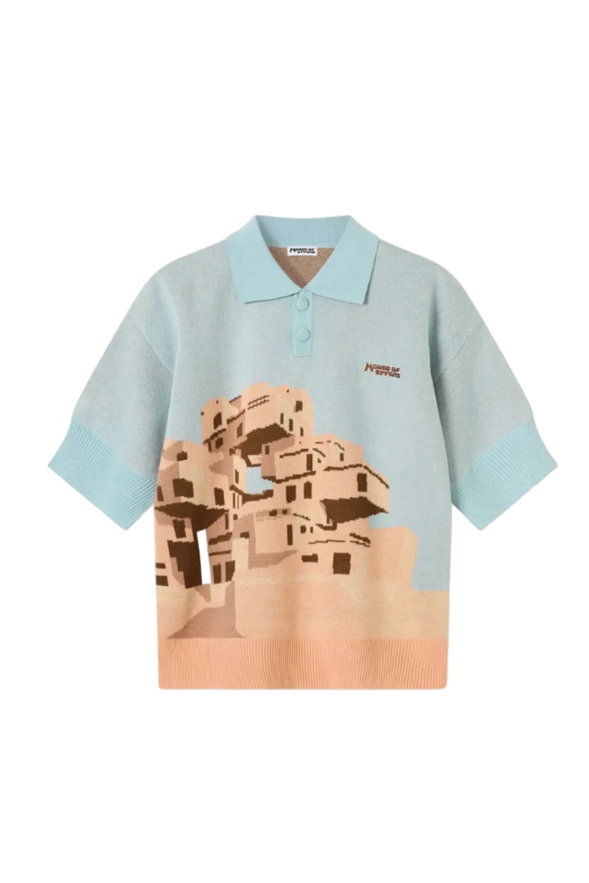 House Of Errors The Apartments Knitted Polo Blue front view