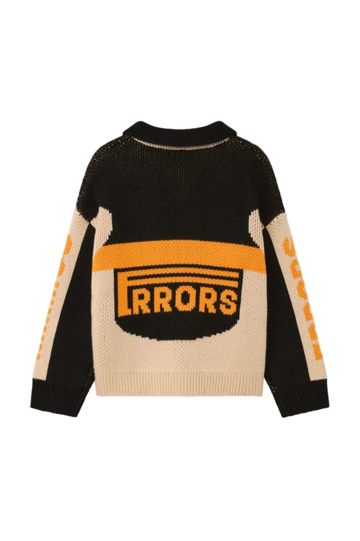 House Of Errors Thick Knit Moto Cardigan Black Orange back view