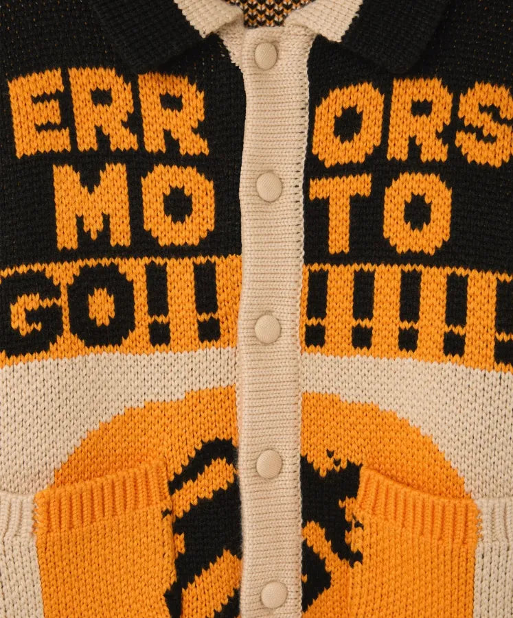 House Of Errors Thick Knit Moto Cardigan Black Orange knit detail