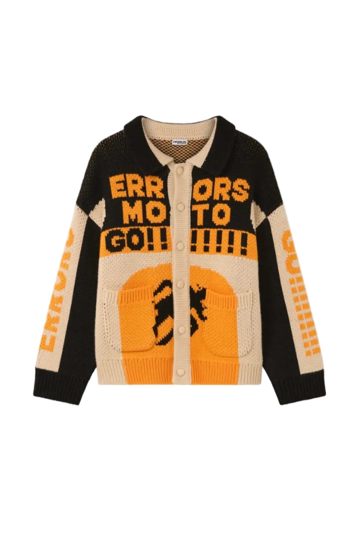 House Of Errors Thick Knit Moto Cardigan Black Orange front view