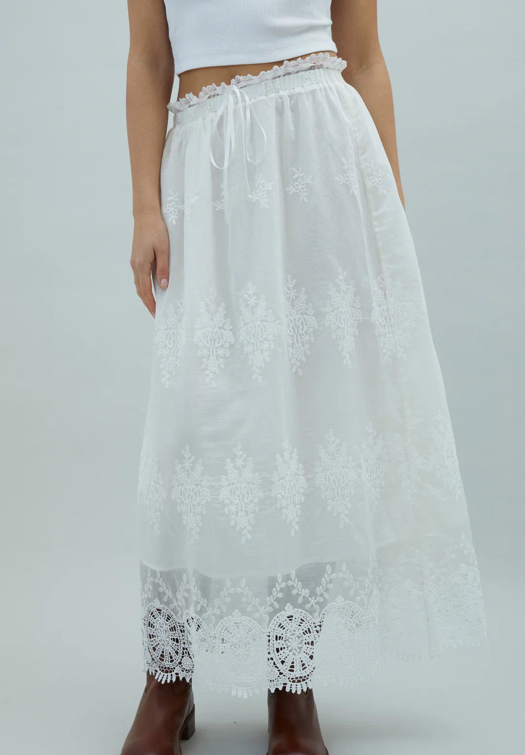 Front view of House of Sunny Blossom Skirt Ivory
