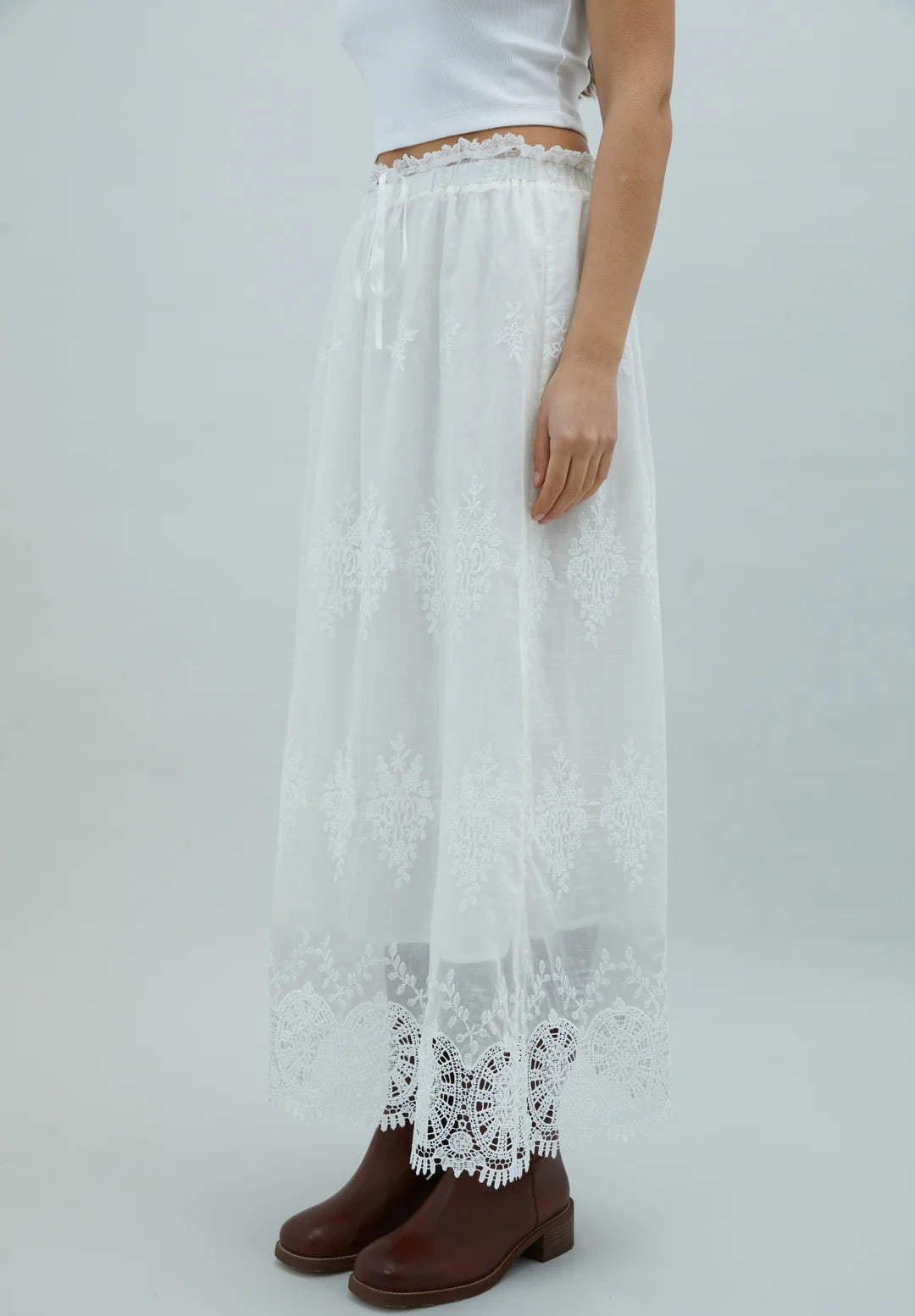 Side view of House of Sunny Blossom Skirt Ivory