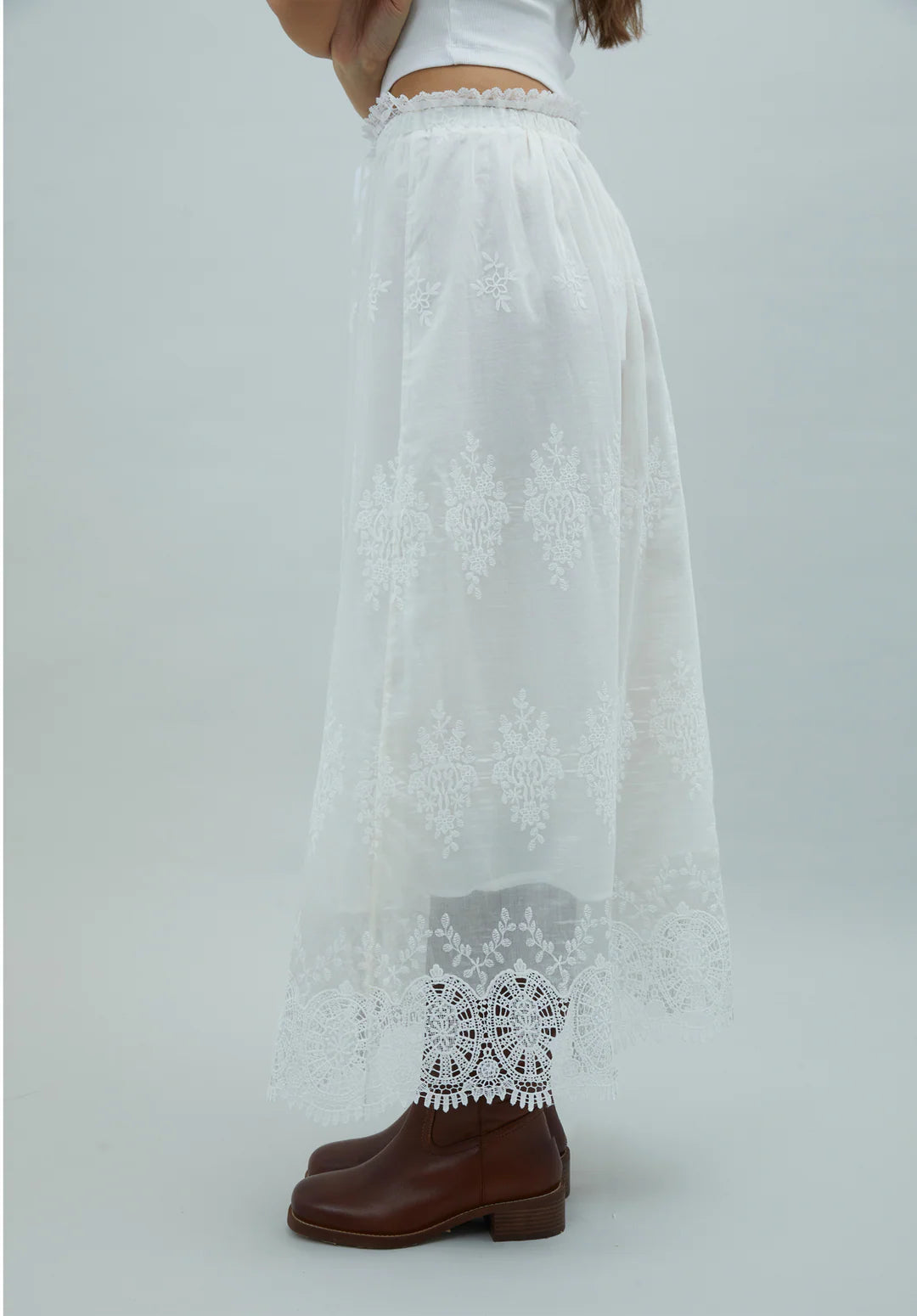 Three-quarter view of House of Sunny Blossom Skirt Ivory