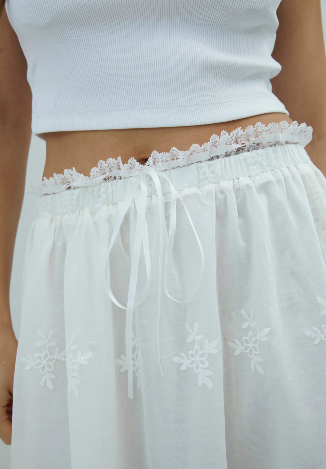 Waist detail of House of Sunny Blossom Skirt Ivory