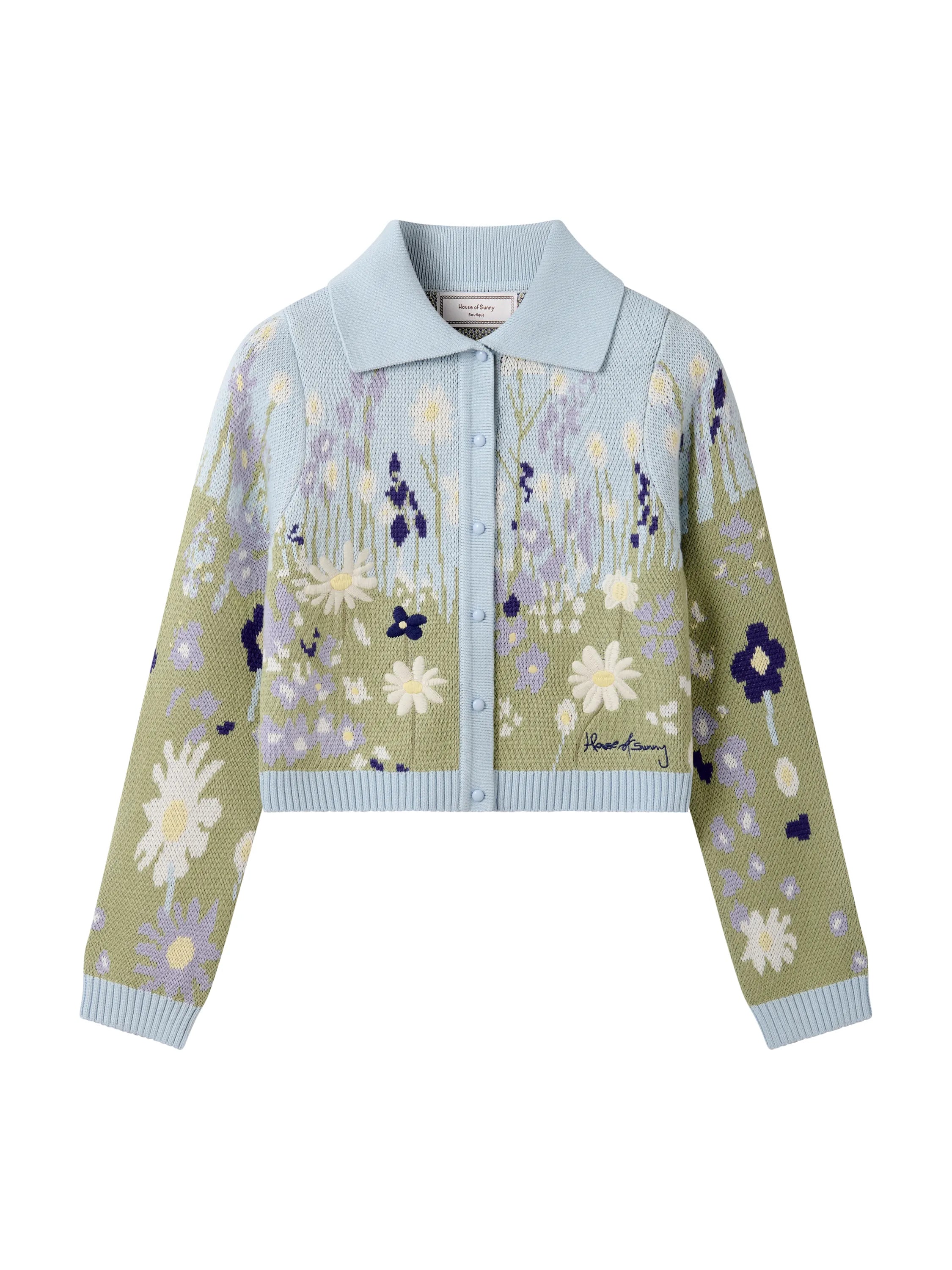 House of Sunny Bluebell Tripper knit cardigan flat lay front view
