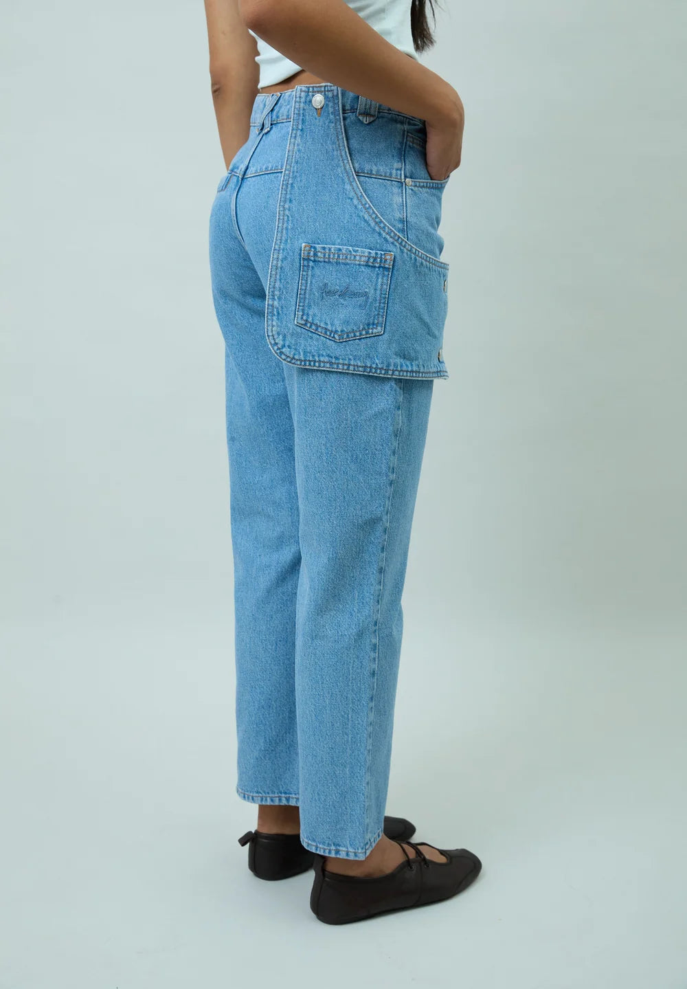 Back view of House of Sunny Cowboy Denim Jeans in Mid Blue Wash