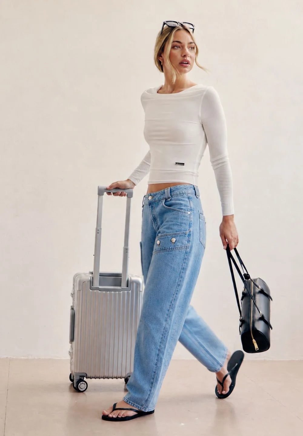 Full outfit featuring House of Sunny Cowboy Denim Jeans in Mid Blue Wash