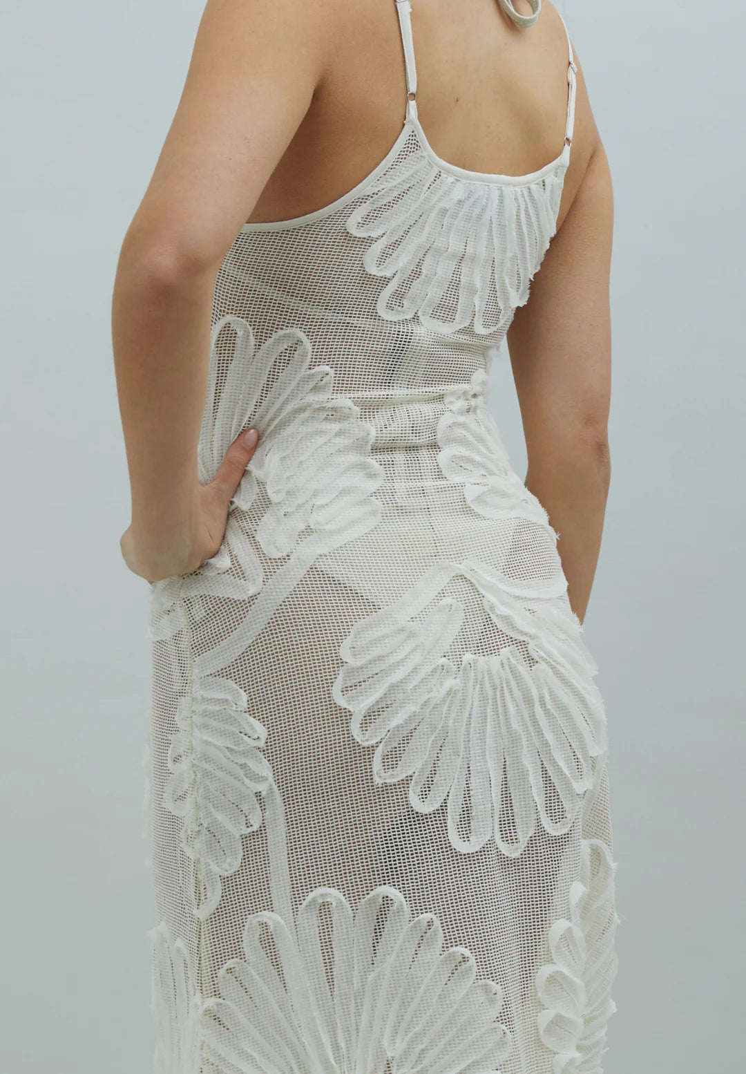 Back detail of House of Sunny Seashells Appliqué Hockney Dress in Ivory