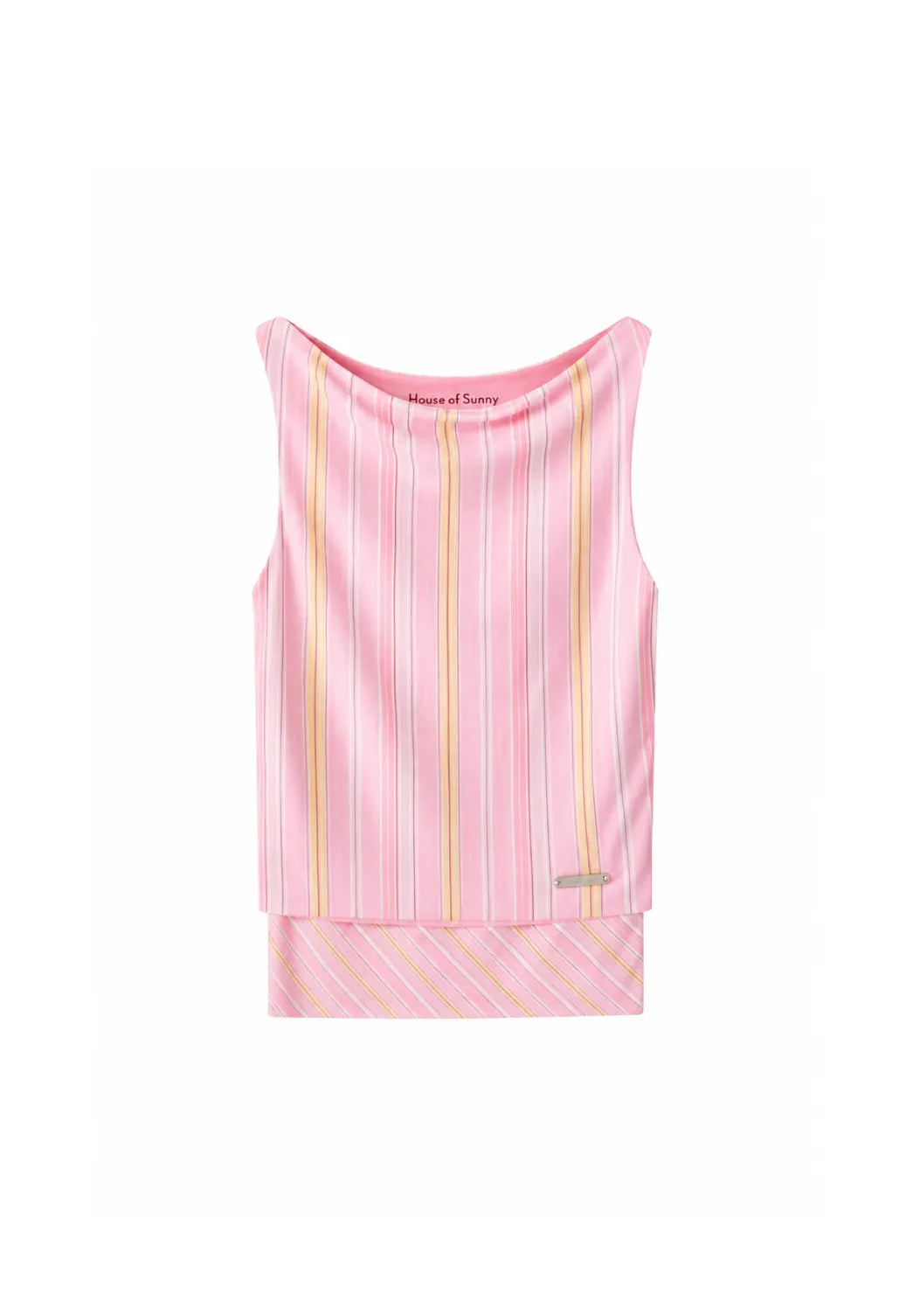 House of Sunny Striped Mesh Top in Blush